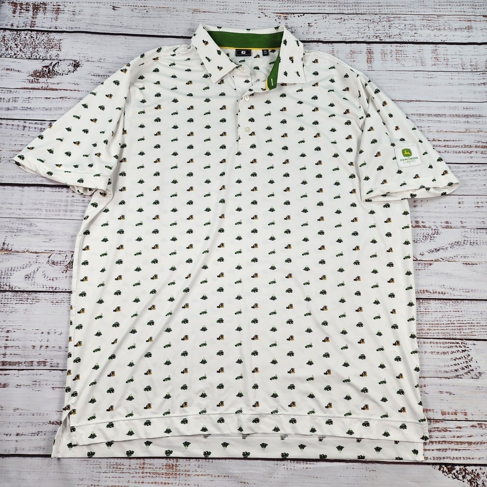 FootJoy John Deere Classic Tractor Print Golf Polo Shirt Men 2XL Stretch